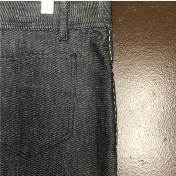 FENDI] Blue Raw Denim Tan Hand stitches Jean Mini Skirt - Picture 12 of 15